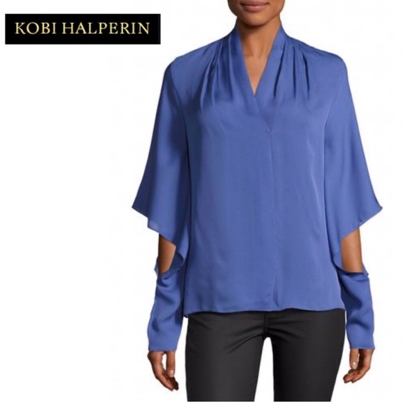 KOBI HALPERIN Edyn Cascading Long Sleeve Silk Blouse L